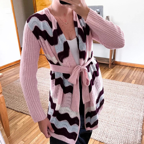 LoveShackFancy Sweaters - LoveShackFancy Ariella Alpaca Wool Pink Purple Squiggle Cardigan Sweater M RARE
